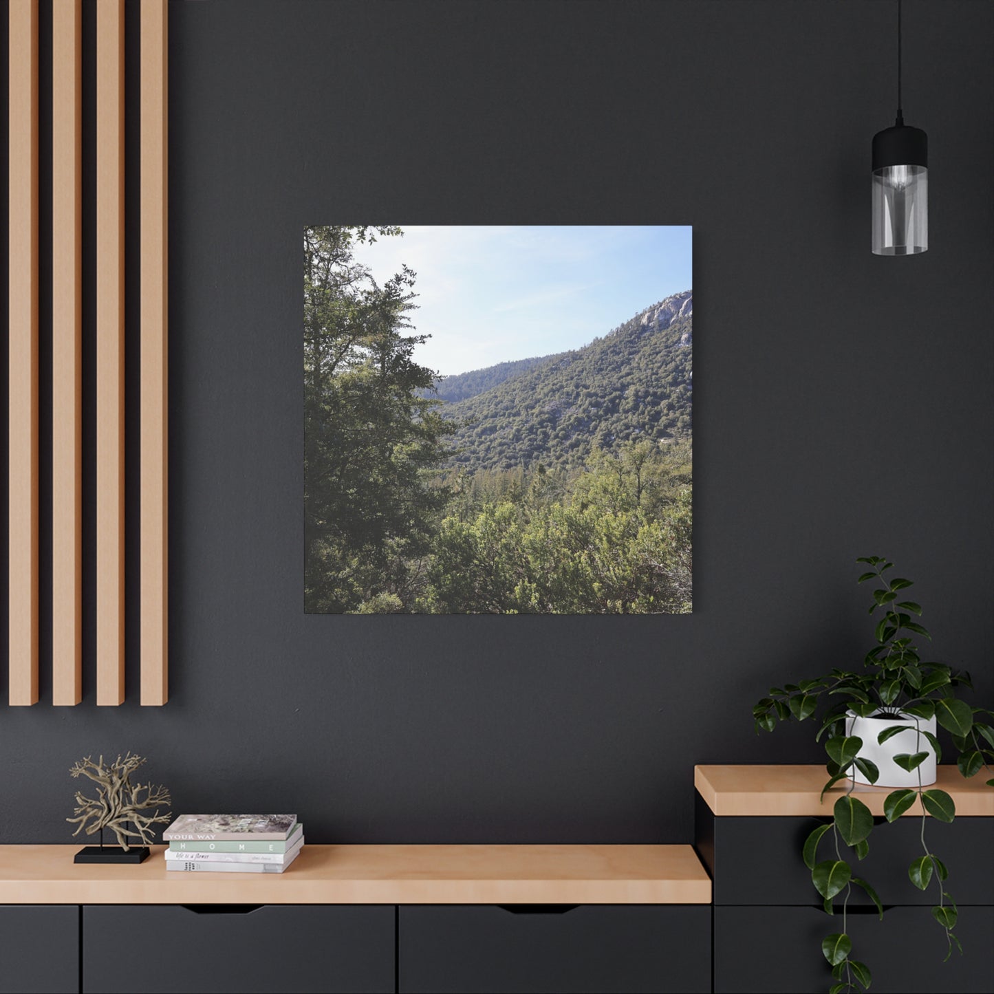 Mountain Vista Through Forest - Unique Frameless Canvas Wall Art