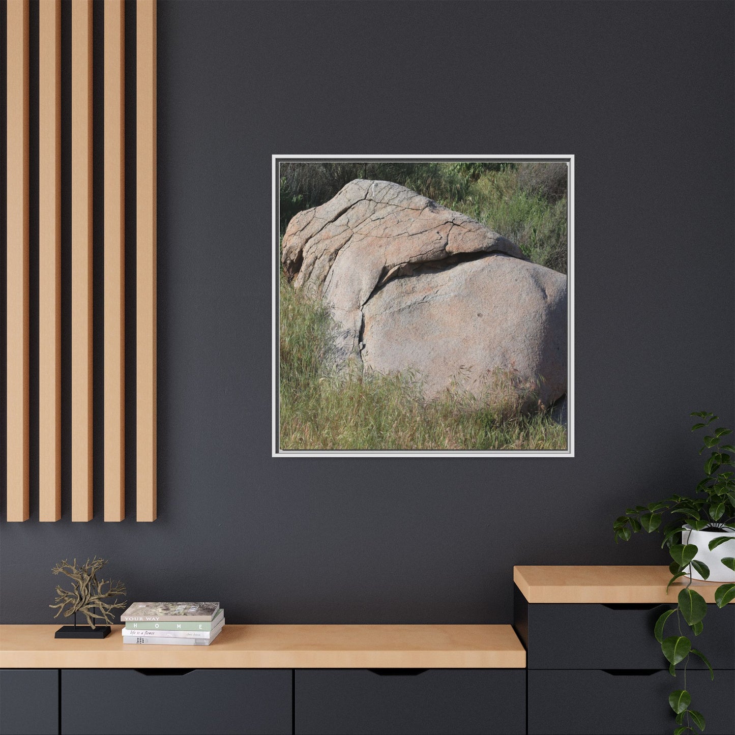 Stone Head Emerging from Earth - Unique Stretched Canvas Wall Art - Art By Earth