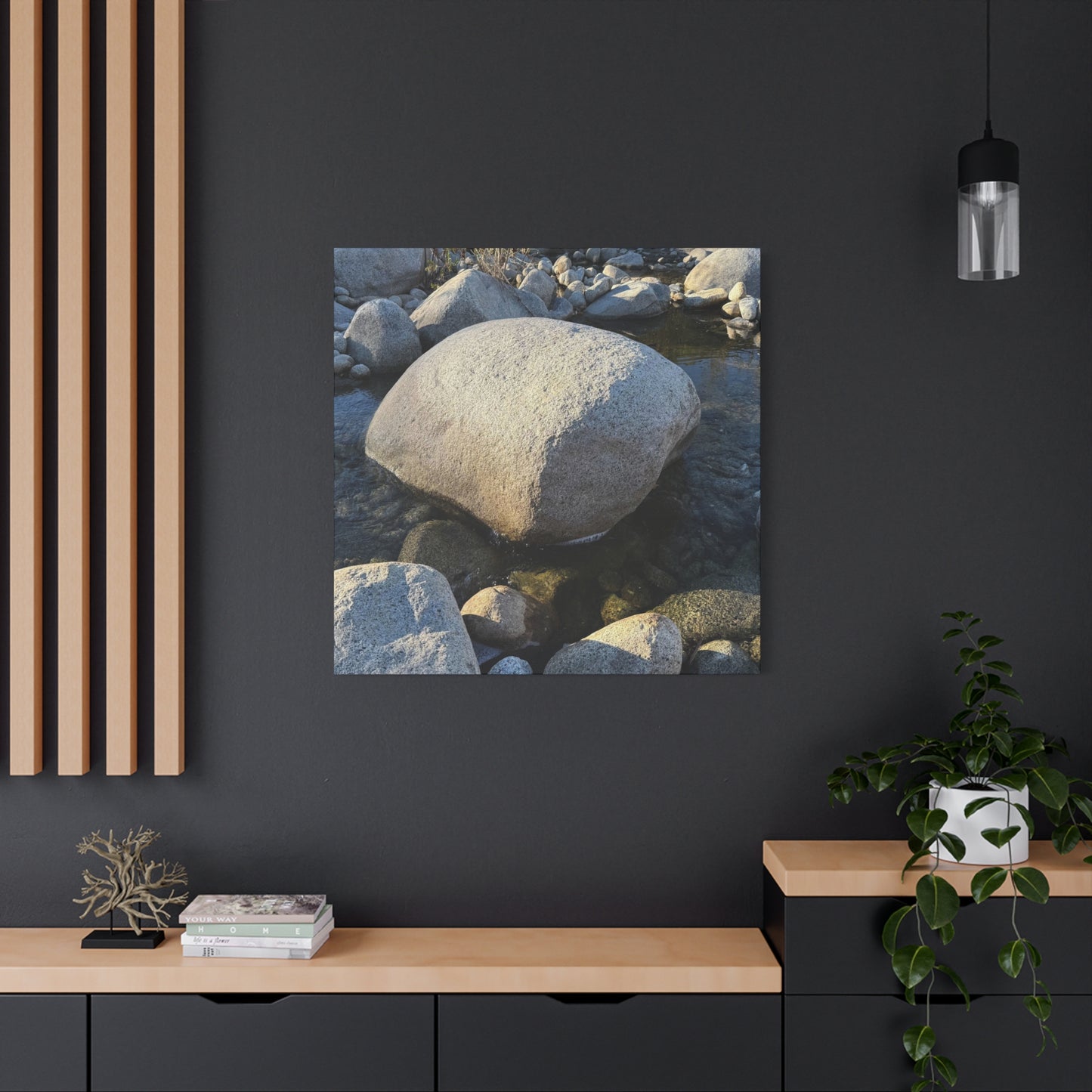 Boulder in Stream - Unique Frameless Canvas Wall Art - Art By Earth