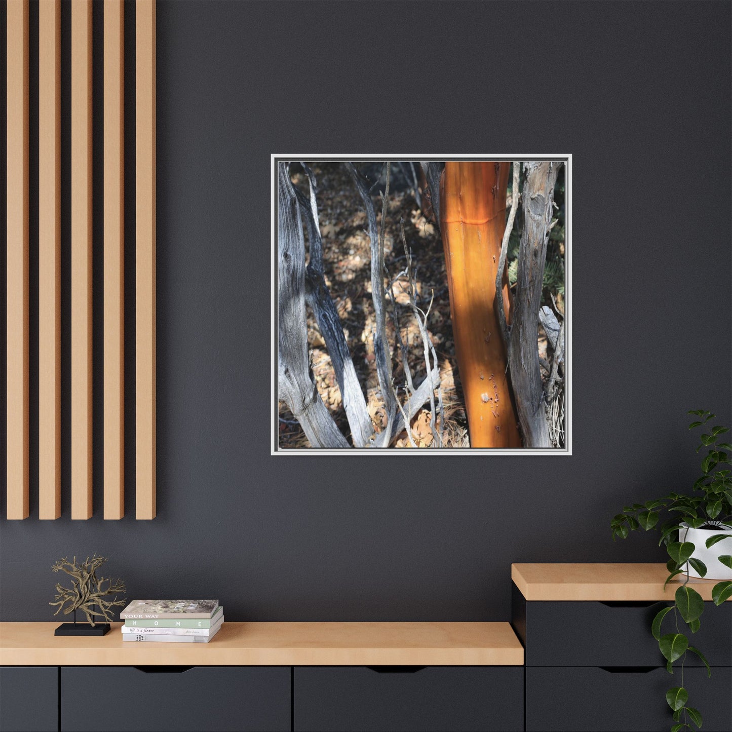 Burnt Trees and Golden Trunk - Unique Stretched Canvas Wall Art