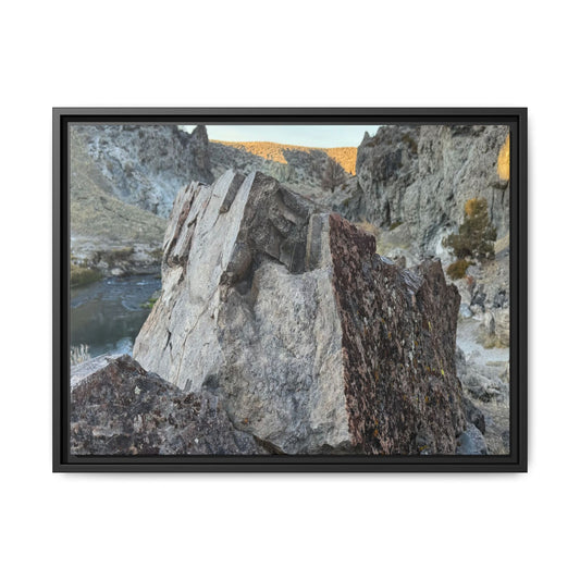 River's Stone Sentinel - Unique Stretched Canvas Wall Art