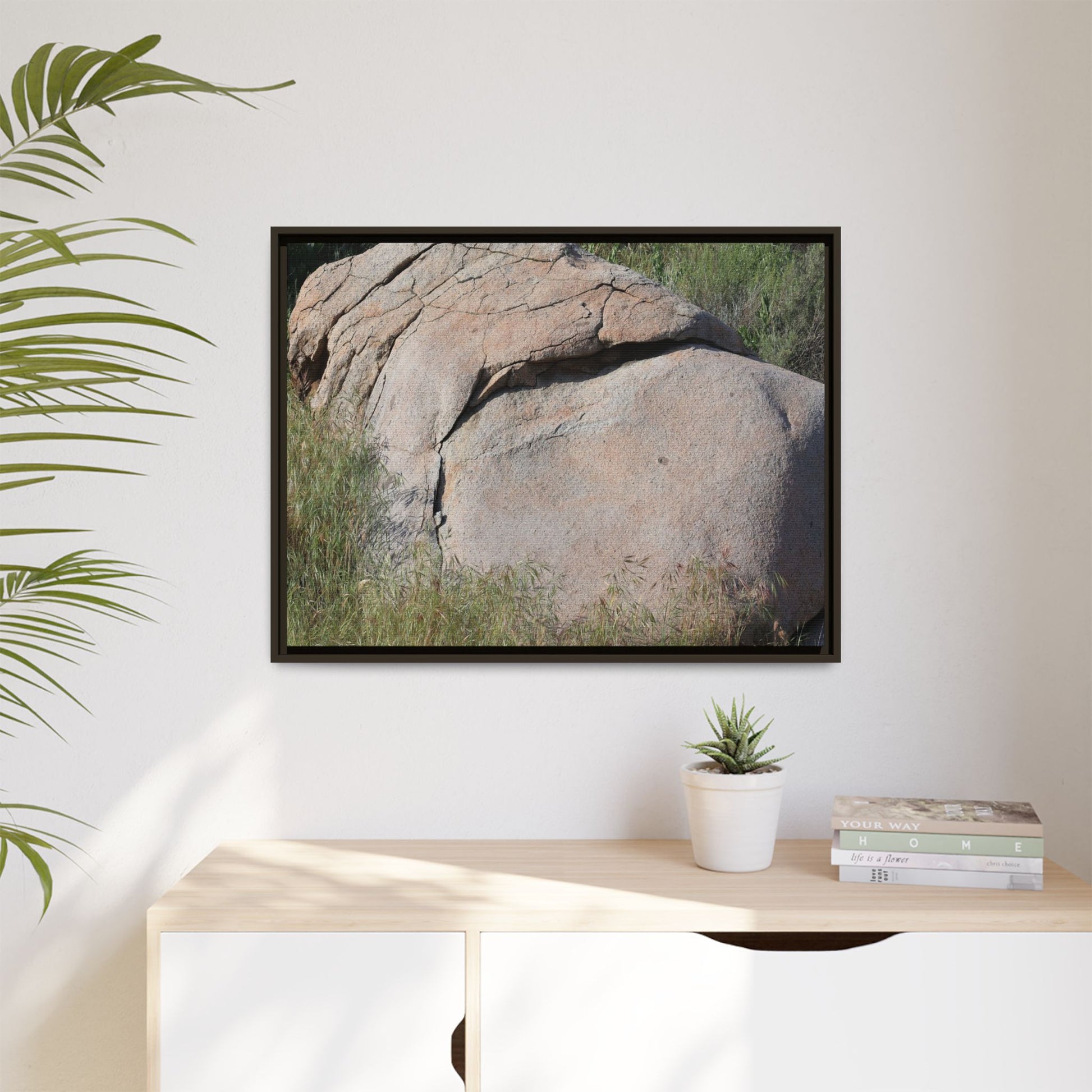 Stone Head Emerging from Earth - Unique Stretched Canvas Wall Art - Art By Earth