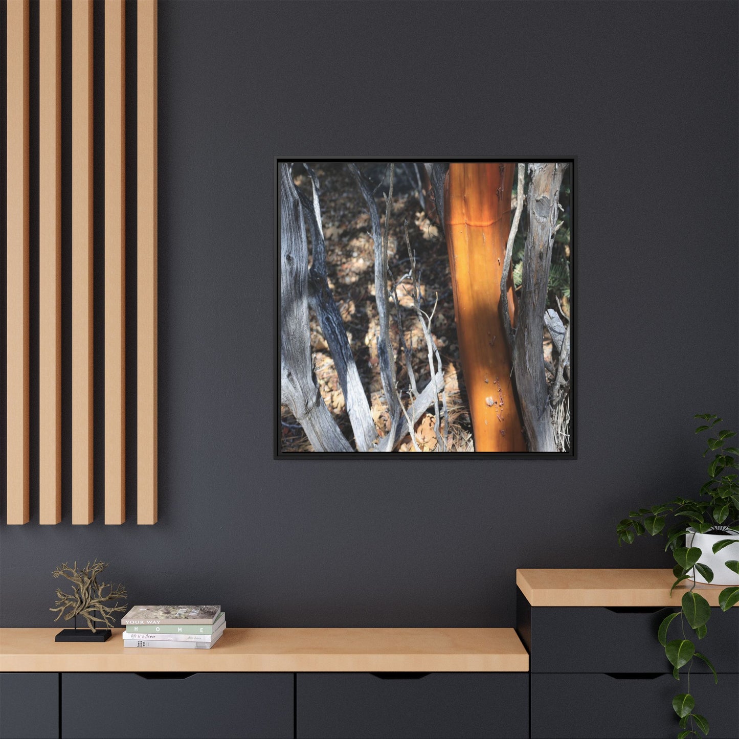 Burnt Trees and Golden Trunk - Unique Stretched Canvas Wall Art