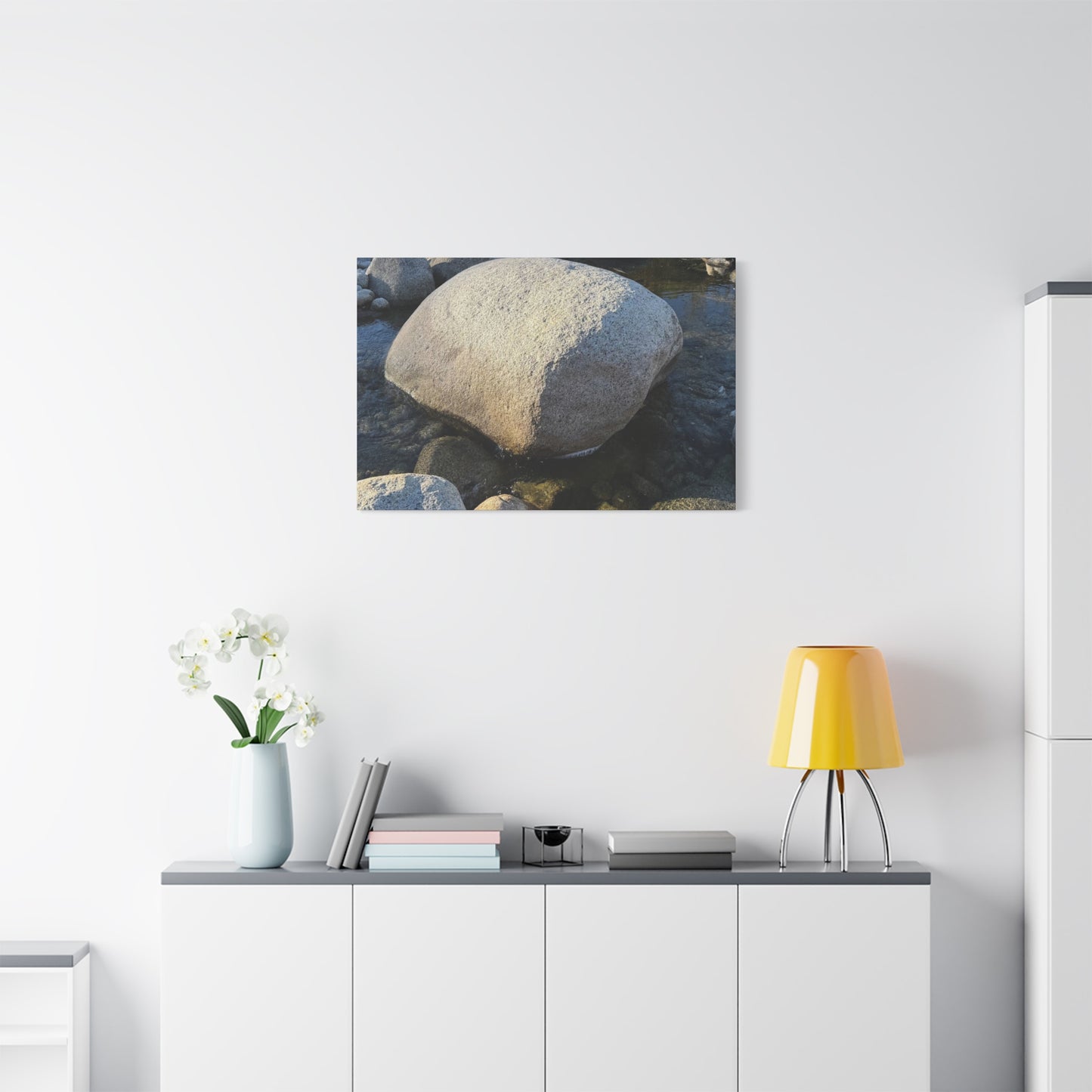 Boulder in Stream - Unique Frameless Canvas Wall Art - Art By Earth