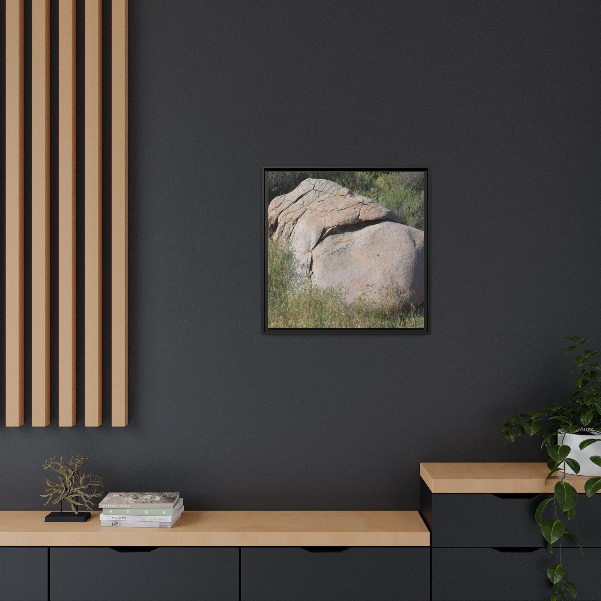 Stone Head Emerging from Earth - Unique Stretched Canvas Wall Art - Art By Earth