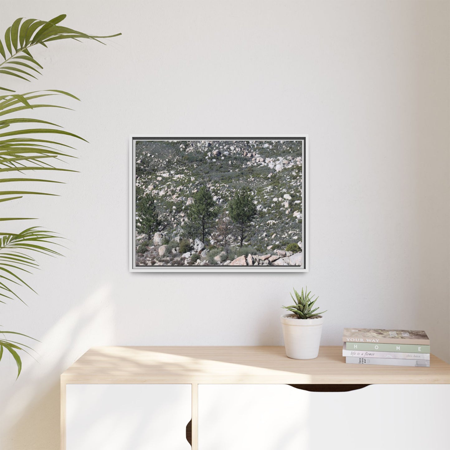 Rocky Hillside with Pine Trees - Unique Stretched Canvas Wall Art - Art By Earth