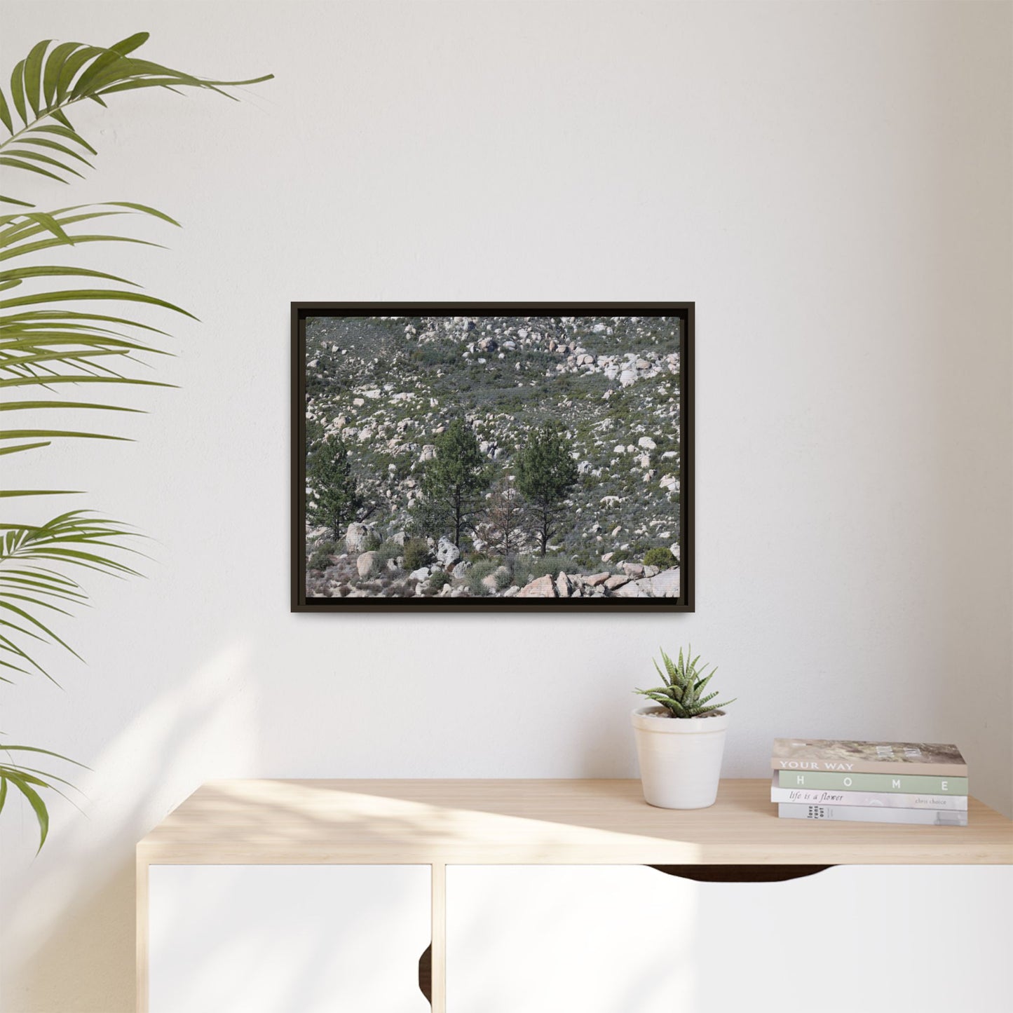 Rocky Hillside with Pine Trees - Unique Stretched Canvas Wall Art - Art By Earth
