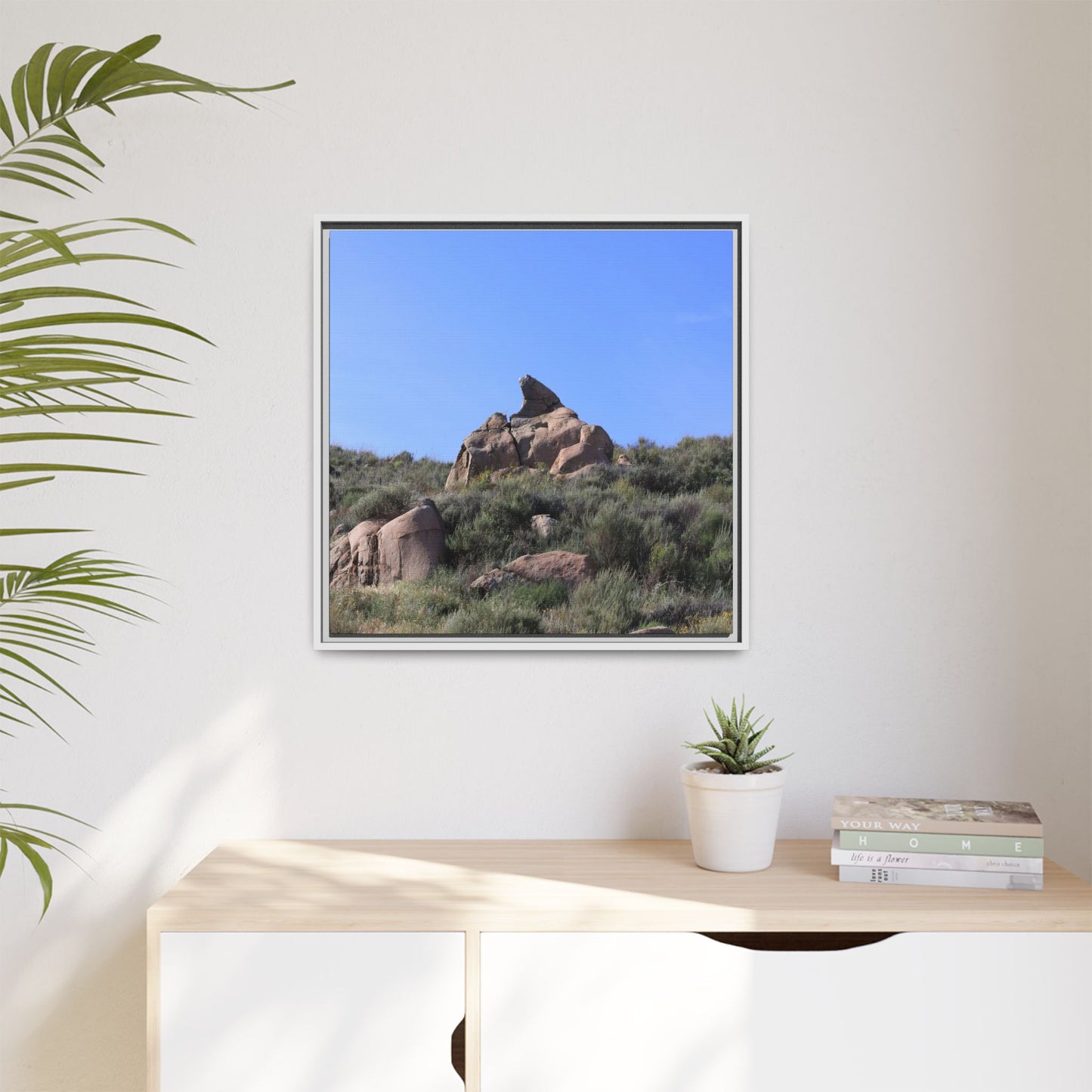 Sagebrush Landscape with Boulder Outcrop - Unique Stretched Canvas Wall Art - Art By Earth