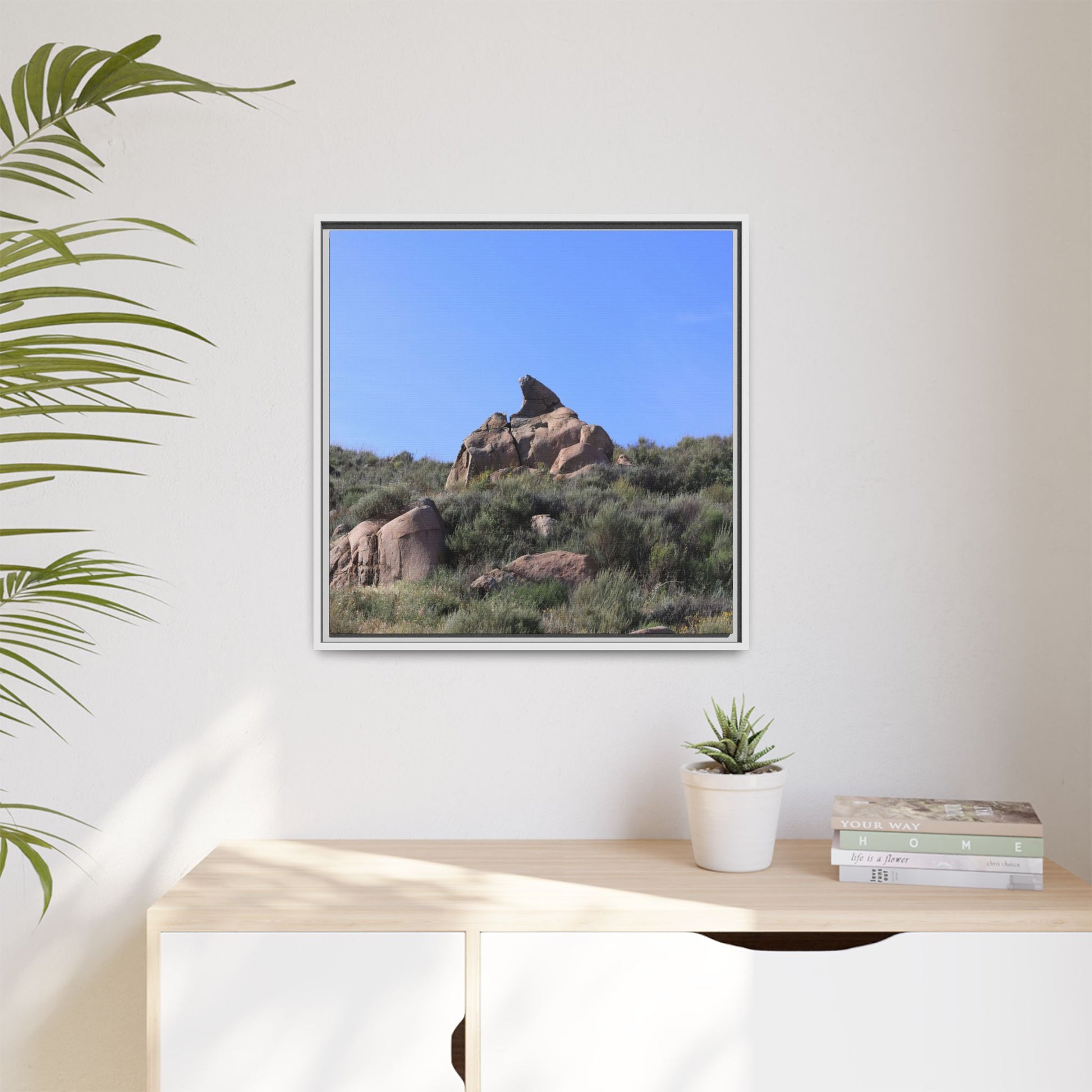 Sagebrush Landscape with Boulder Outcrop - Unique Stretched Canvas Wall Art - Art By Earth