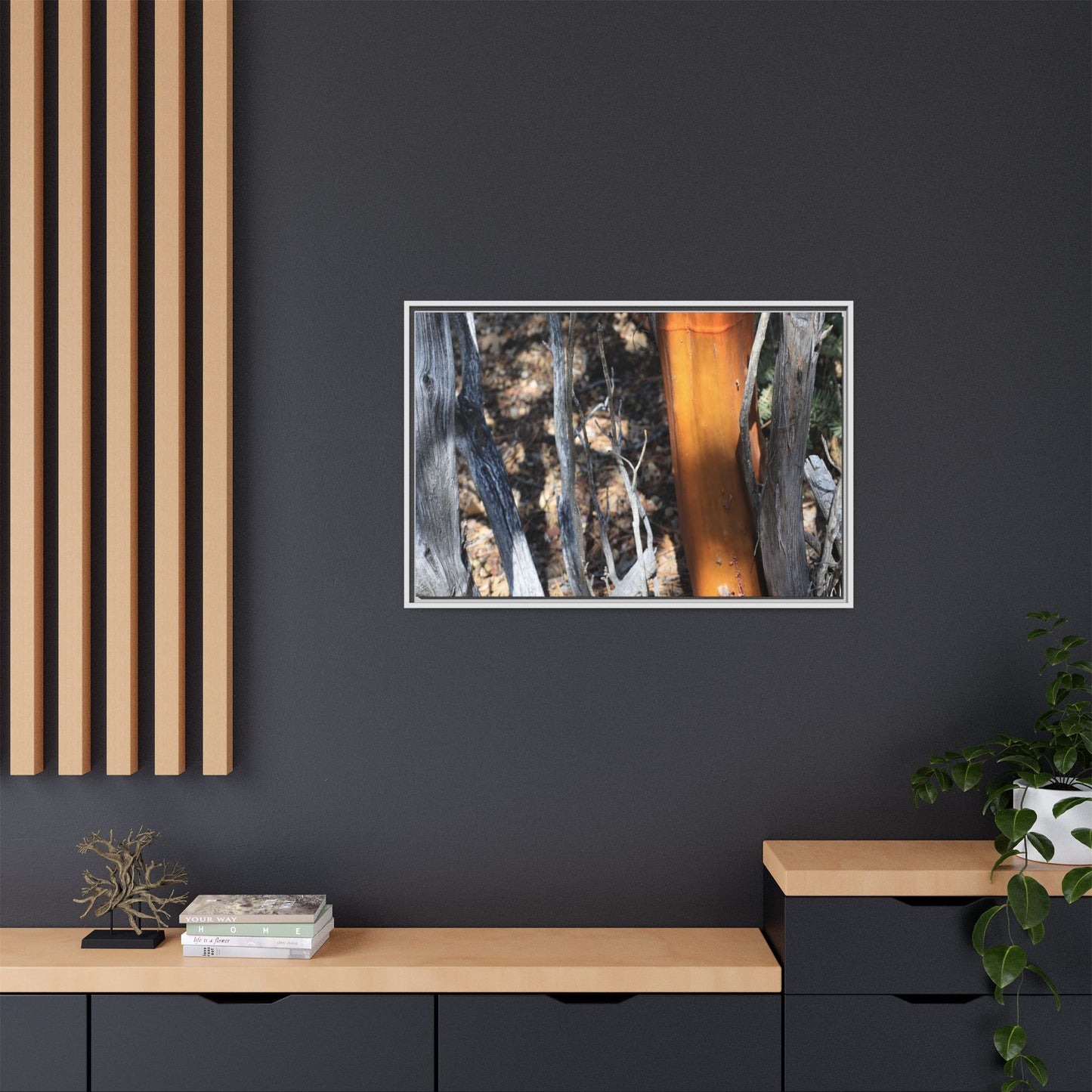 Burnt Trees and Golden Trunk - Unique Stretched Canvas Wall Art