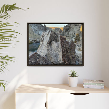 River's Stone Sentinel - Unique Stretched Canvas Wall Art