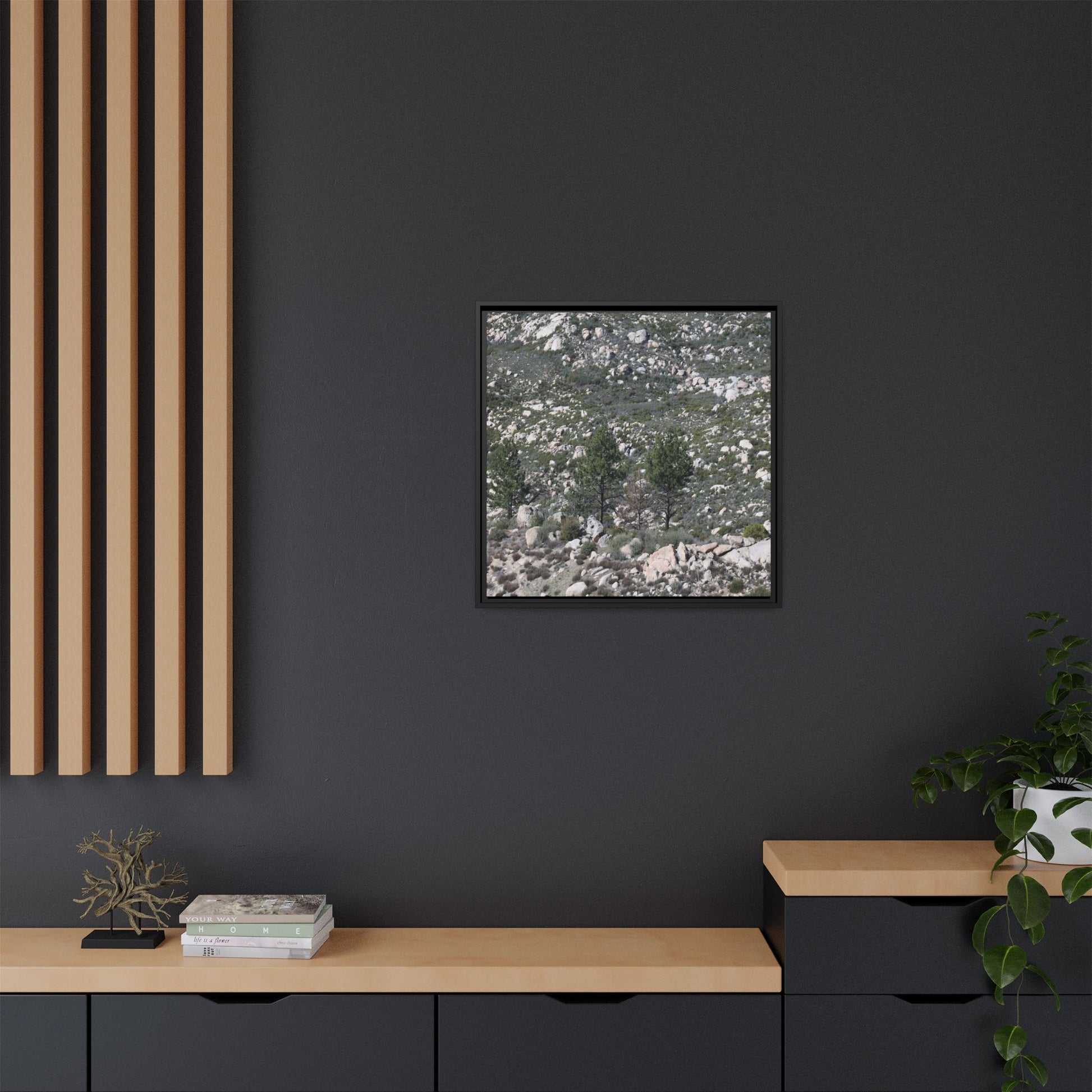 Rocky Hillside with Pine Trees - Unique Stretched Canvas Wall Art - Art By Earth