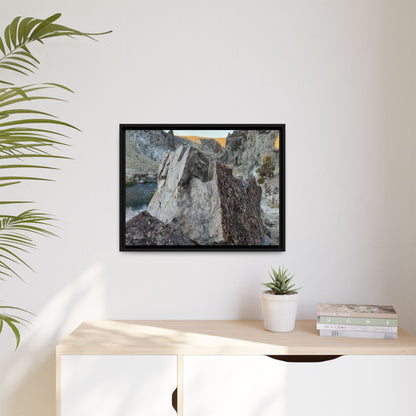River's Stone Sentinel - Unique Stretched Canvas Wall Art