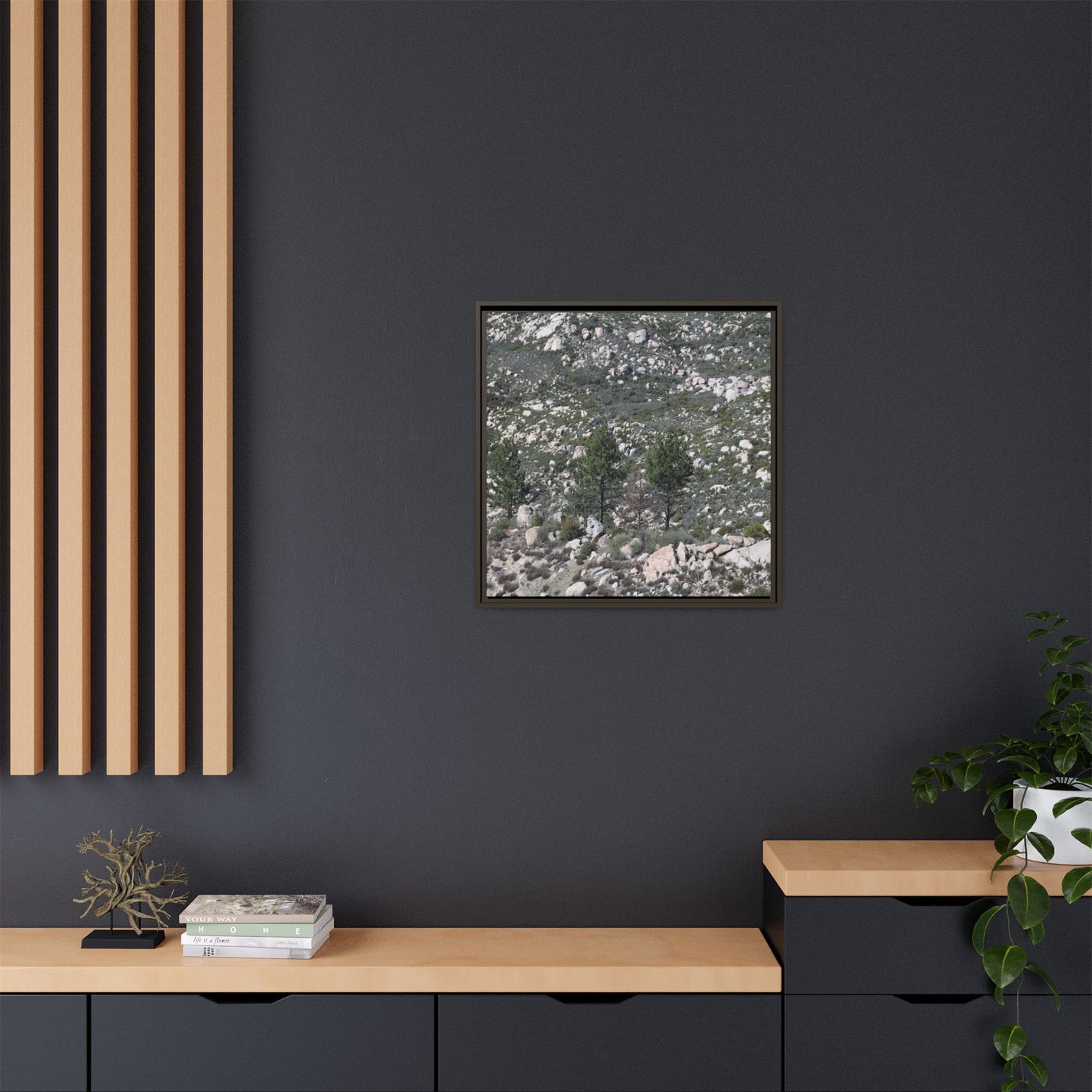 Rocky Hillside with Pine Trees - Unique Stretched Canvas Wall Art - Art By Earth