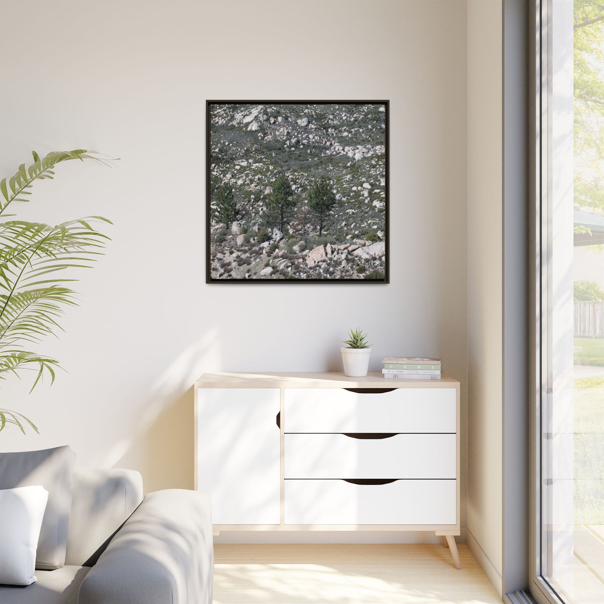 Rocky Hillside with Pine Trees - Unique Stretched Canvas Wall Art - Art By Earth