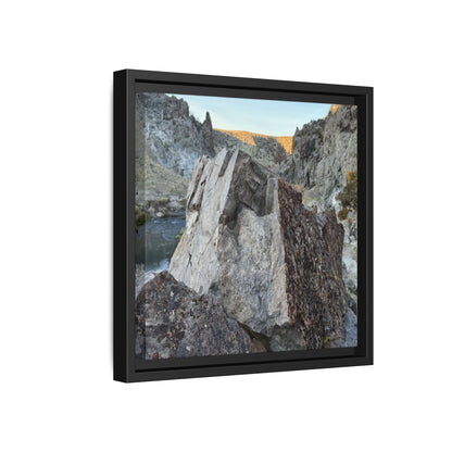 River's Stone Sentinel - Unique Stretched Canvas Wall Art