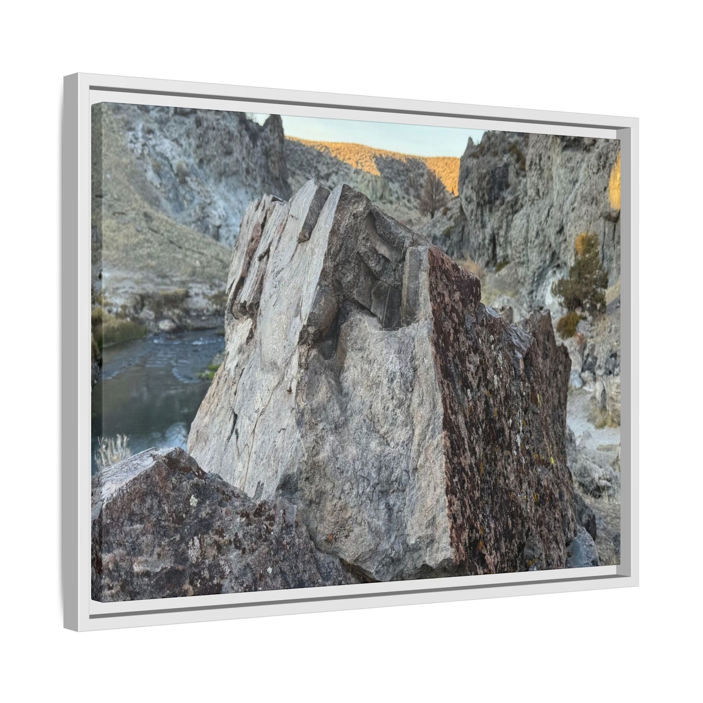 River's Stone Sentinel - Unique Stretched Canvas Wall Art