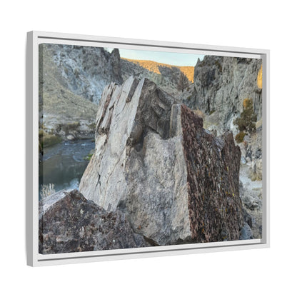 River's Stone Sentinel - Unique Stretched Canvas Wall Art