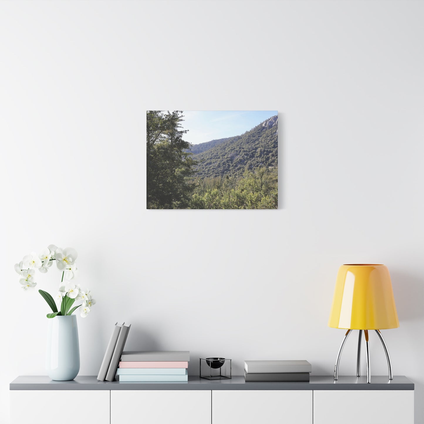 Mountain Vista Through Forest - Unique Frameless Canvas Wall Art