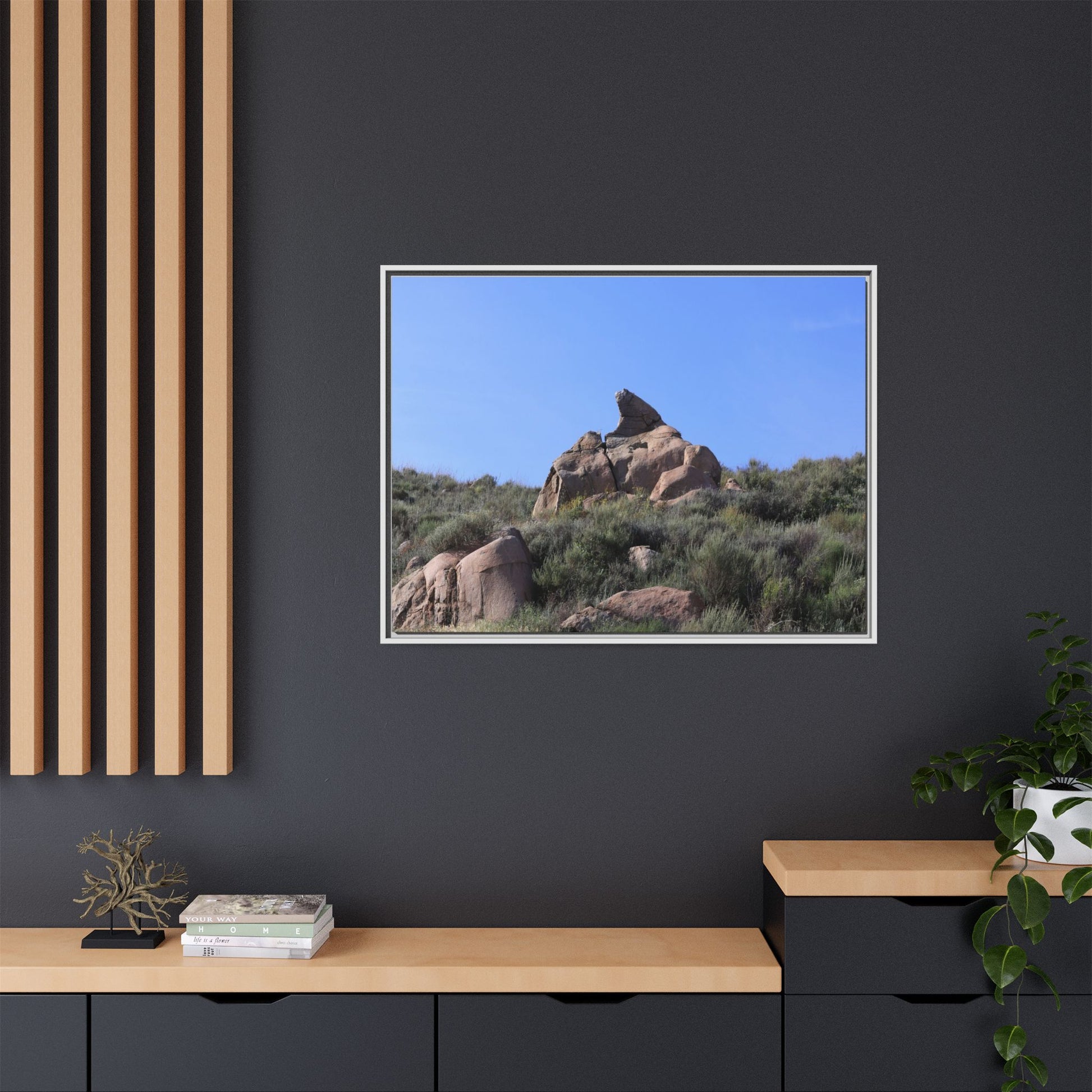 Sagebrush Landscape with Boulder Outcrop - Unique Stretched Canvas Wall Art - Art By Earth