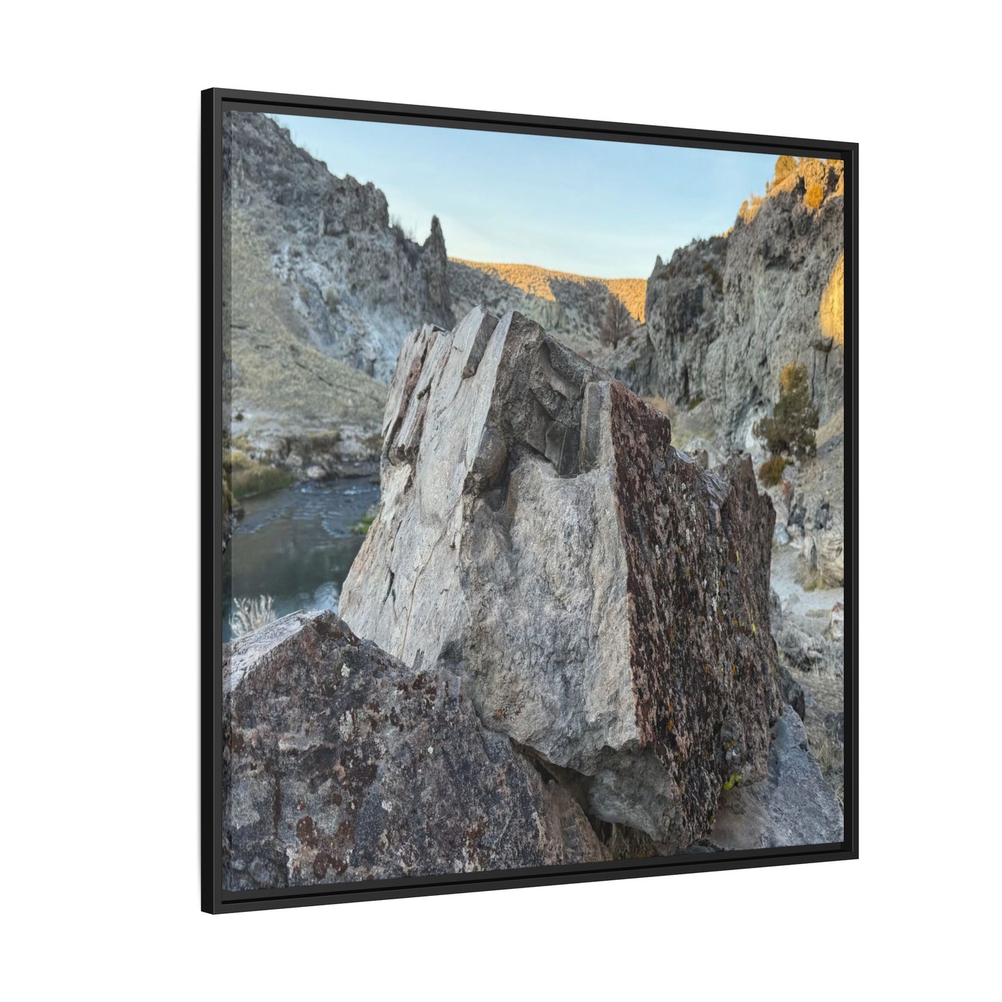 River's Stone Sentinel - Unique Stretched Canvas Wall Art