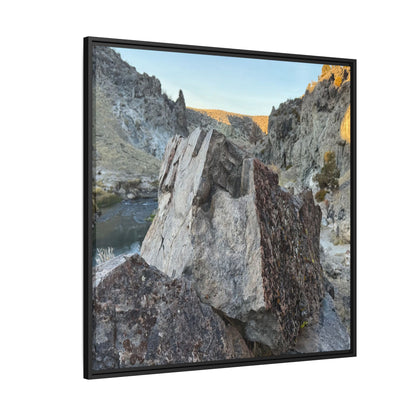 River's Stone Sentinel - Unique Stretched Canvas Wall Art
