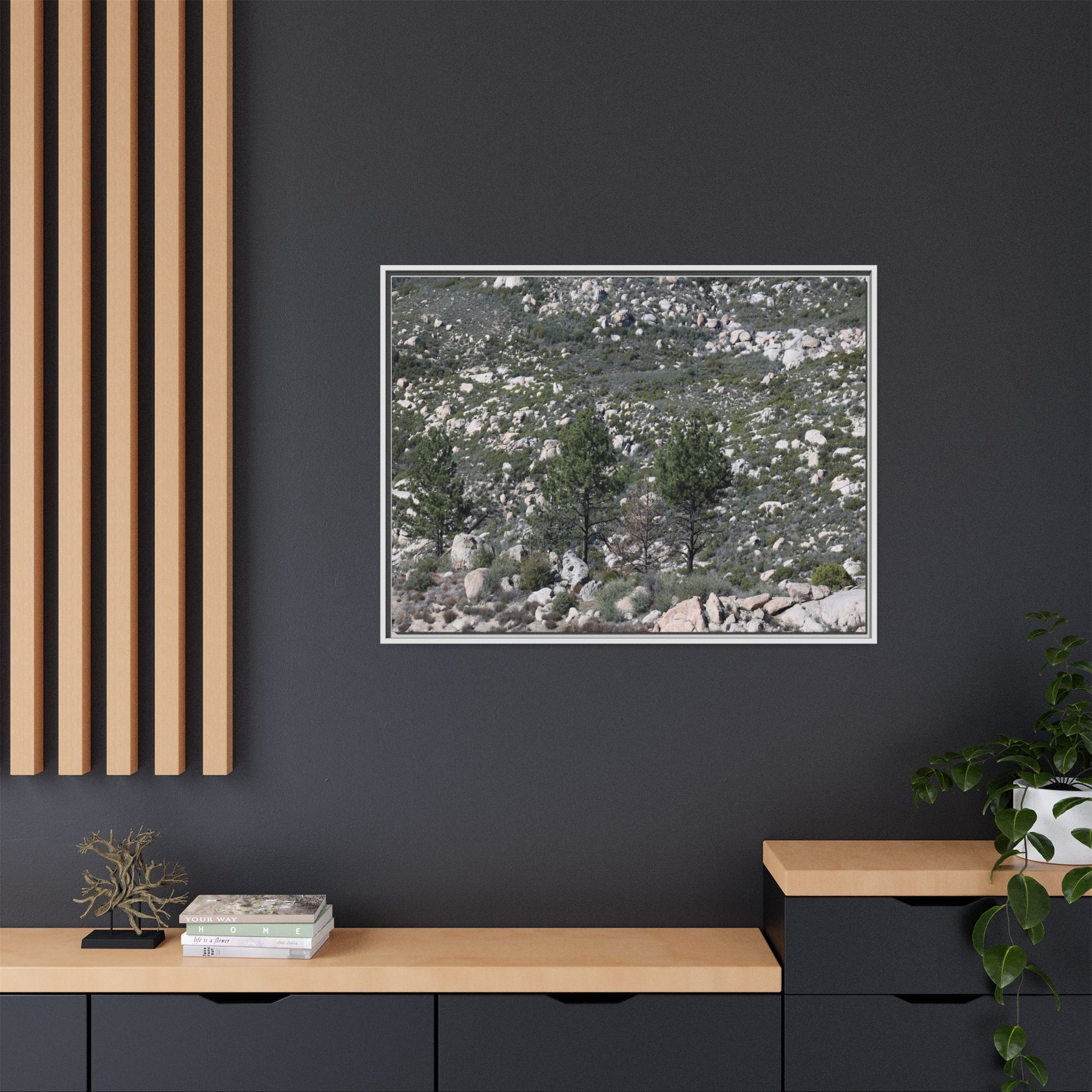 Rocky Hillside with Pine Trees - Unique Stretched Canvas Wall Art - Art By Earth