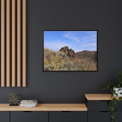 Golden Flowers in Arid Landscape - Unique Stretched Canvas Wall Art - Art By Earth