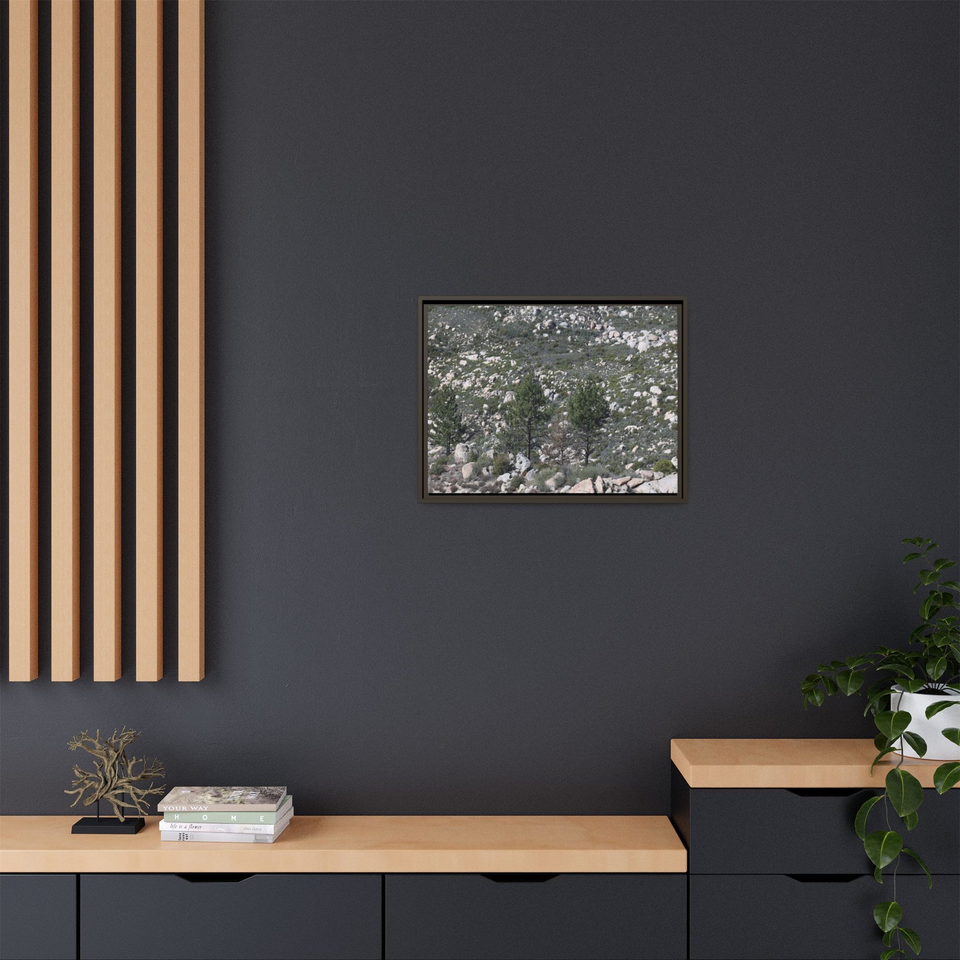 Rocky Hillside with Pine Trees - Unique Stretched Canvas Wall Art - Art By Earth