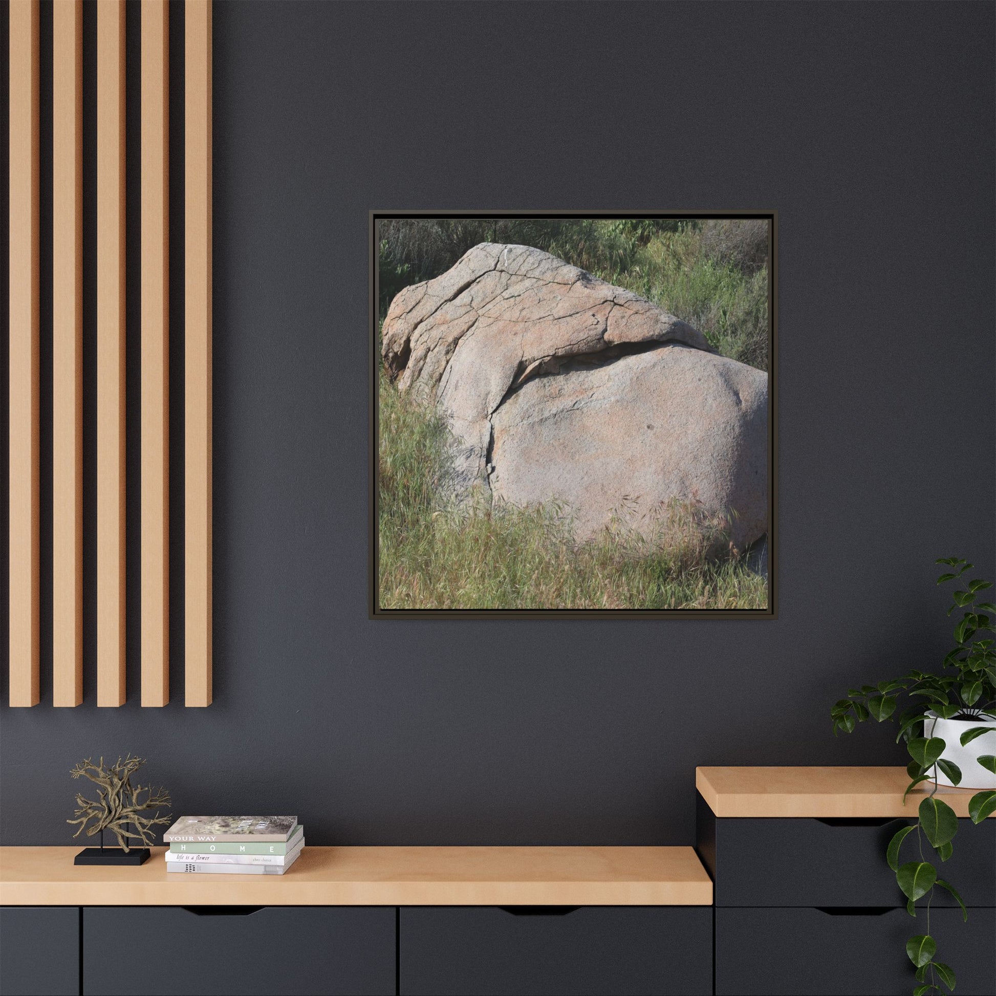 Stone Head Emerging from Earth - Unique Stretched Canvas Wall Art - Art By Earth