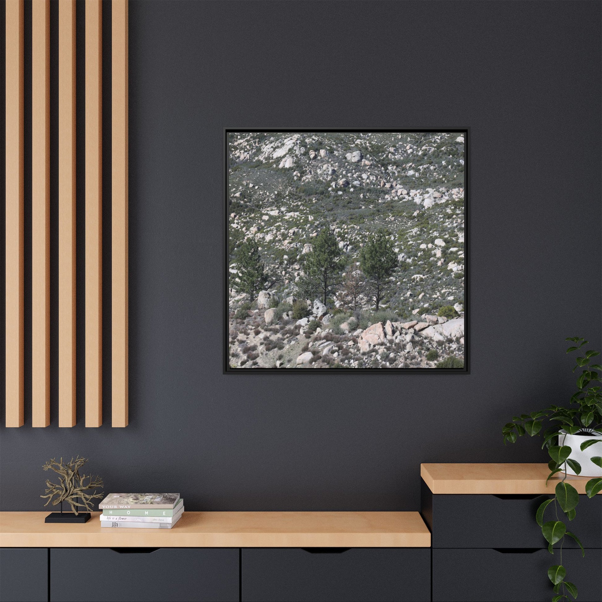 Rocky Hillside with Pine Trees - Unique Stretched Canvas Wall Art - Art By Earth