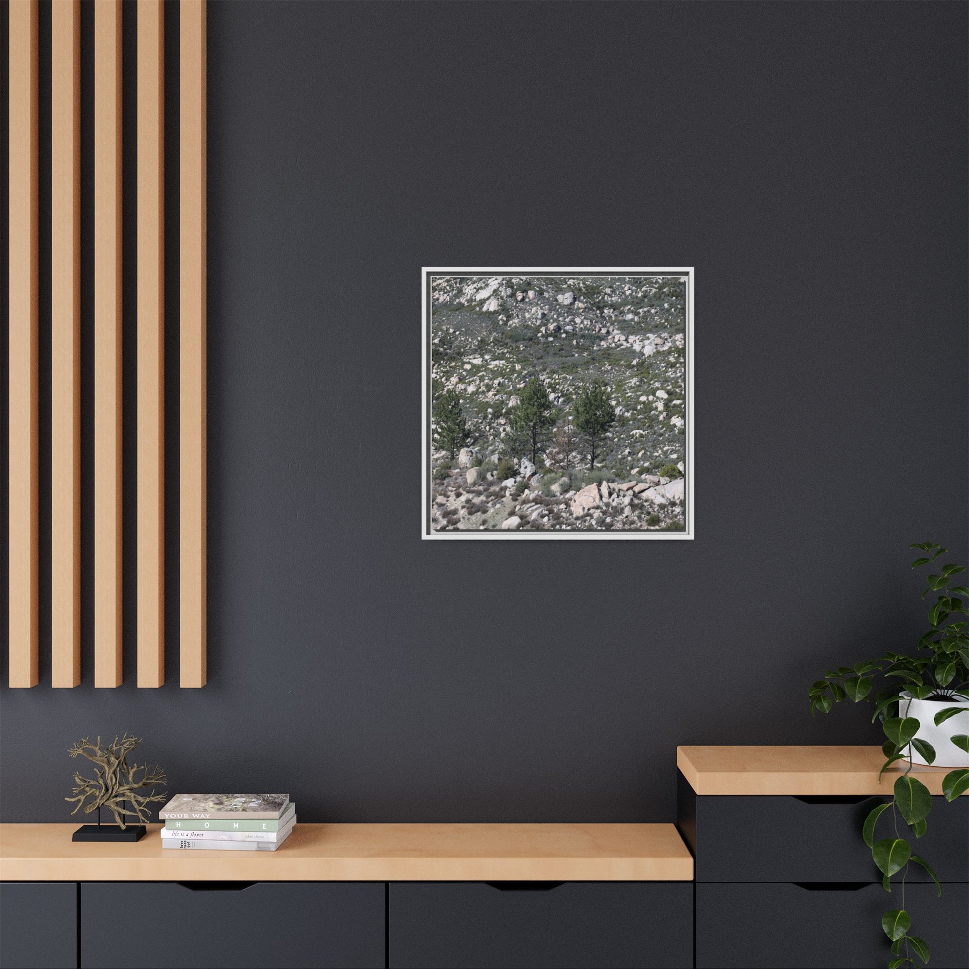 Rocky Hillside with Pine Trees - Unique Stretched Canvas Wall Art - Art By Earth
