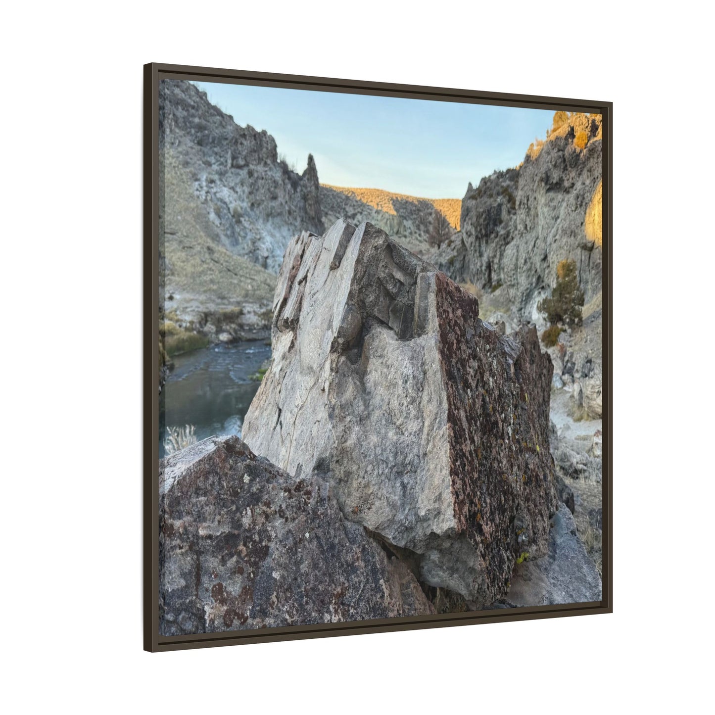 River's Stone Sentinel - Unique Stretched Canvas Wall Art