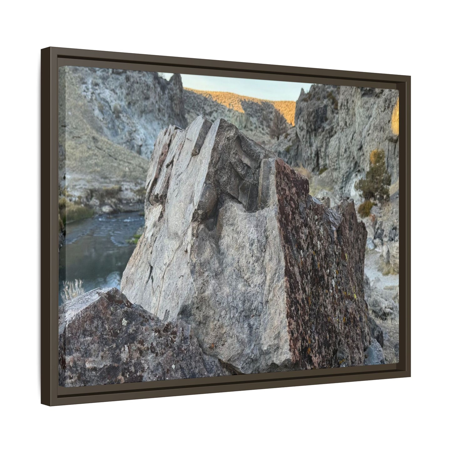 River's Stone Sentinel - Unique Stretched Canvas Wall Art