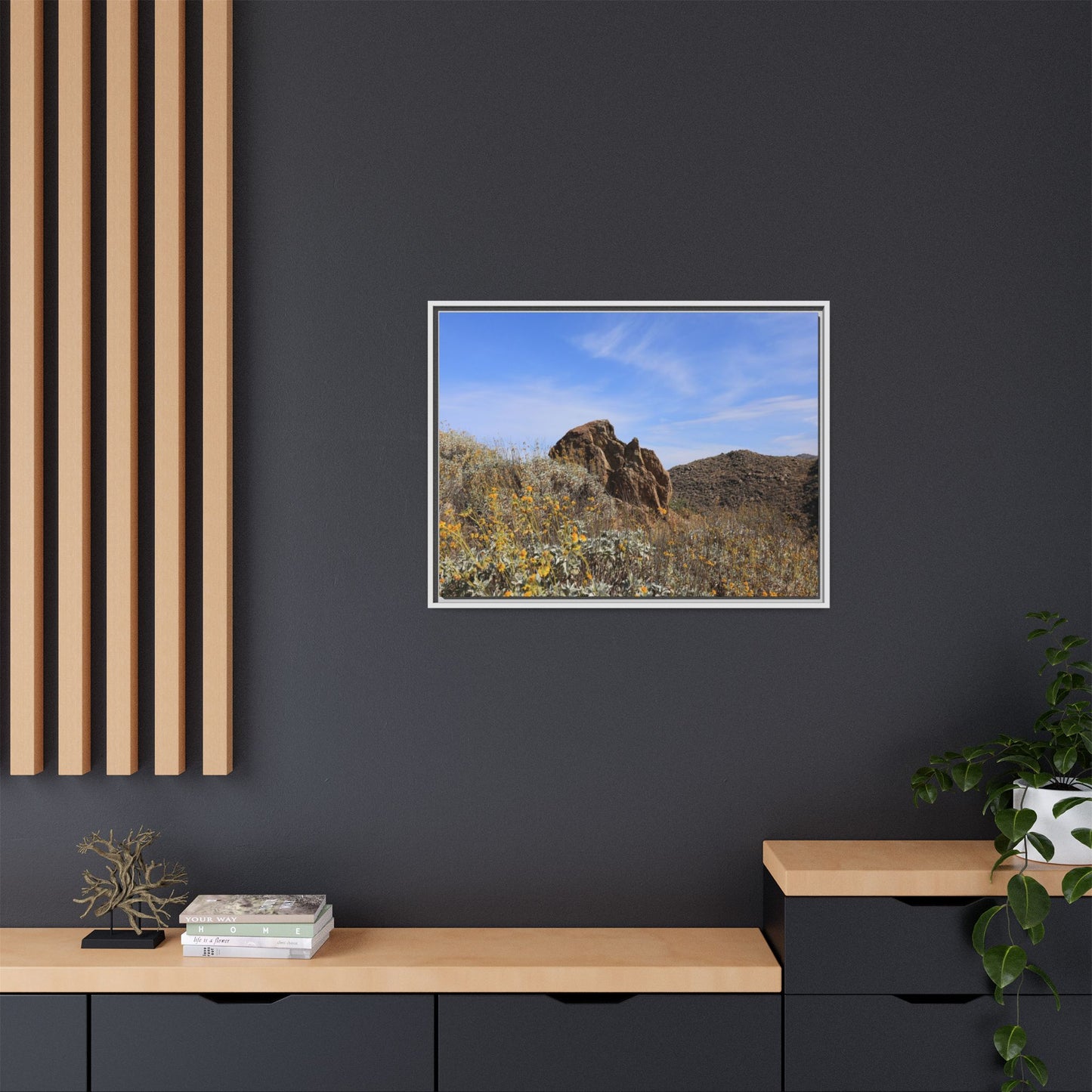Golden Flowers in Arid Landscape - Unique Stretched Canvas Wall Art - Art By Earth