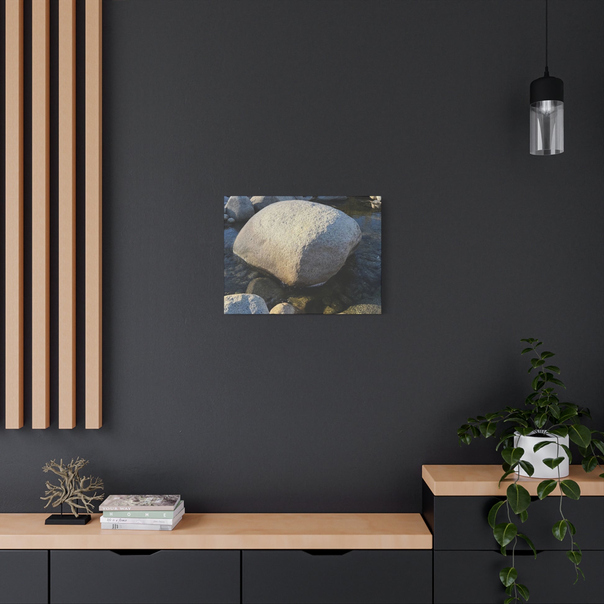 Boulder in Stream - Unique Frameless Canvas Wall Art - Art By Earth