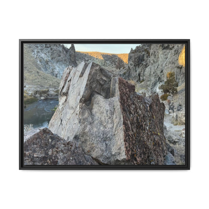 River's Stone Sentinel - Unique Stretched Canvas Wall Art
