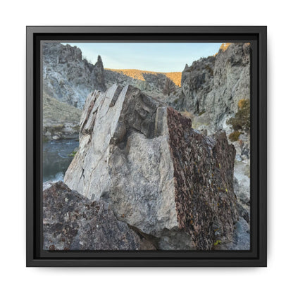 River's Stone Sentinel - Unique Stretched Canvas Wall Art