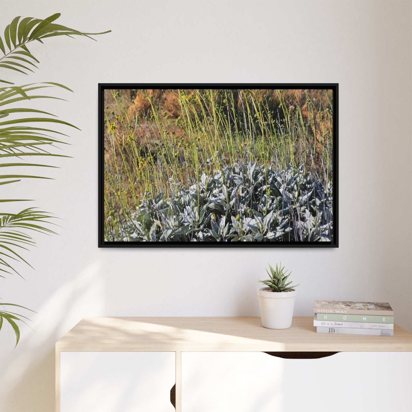 Arid Landscape with Yellow Flowers - Unique Stretched Canvas Wall Art - Art By Earth