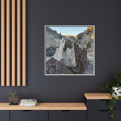 River's Stone Sentinel - Unique Stretched Canvas Wall Art