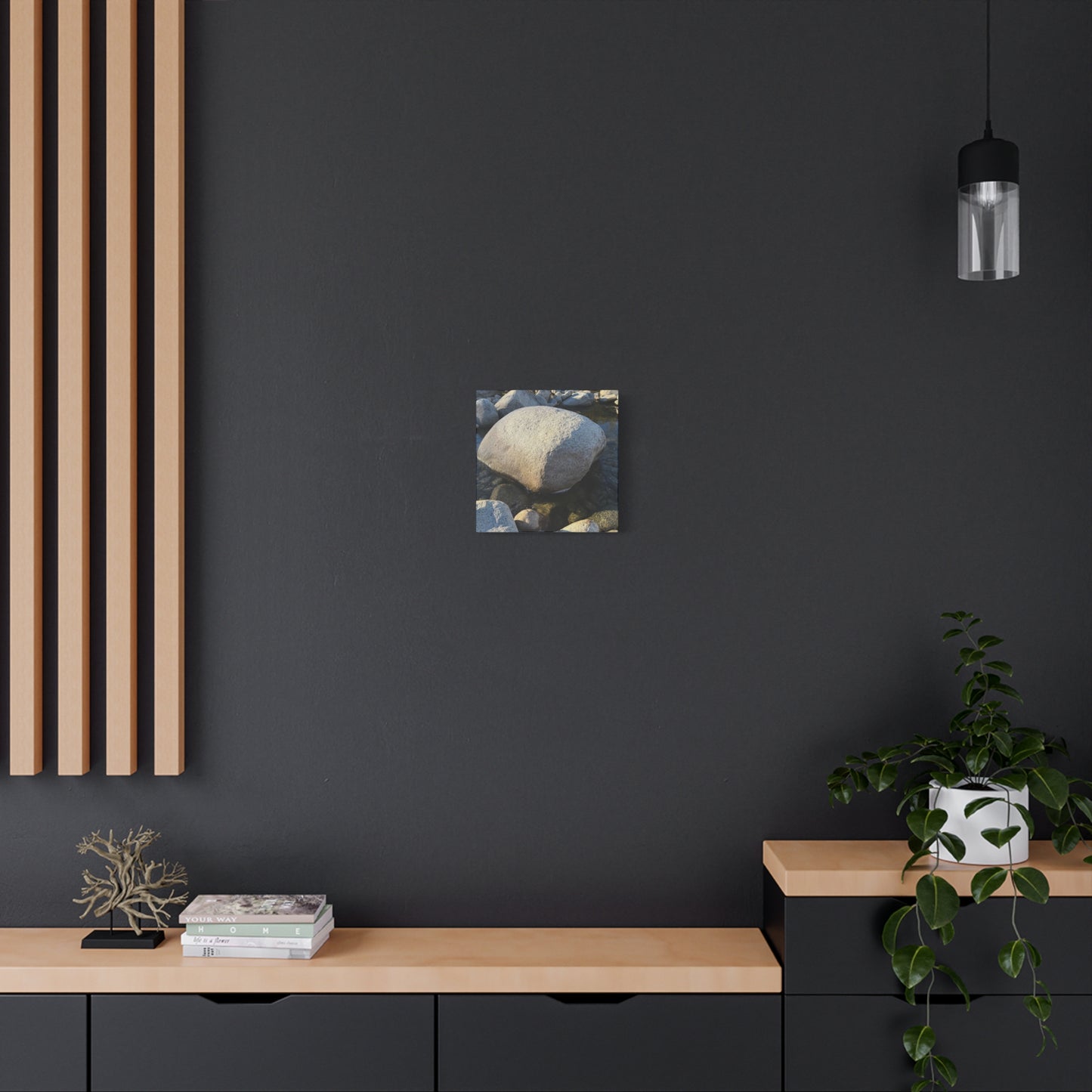 Boulder in Stream - Unique Frameless Canvas Wall Art - Art By Earth