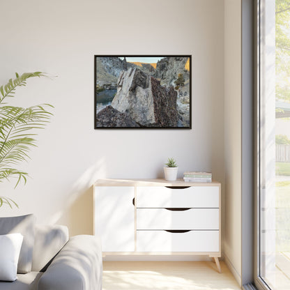 River's Stone Sentinel - Unique Stretched Canvas Wall Art