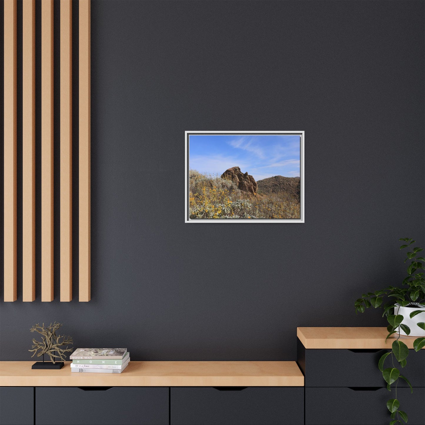 Golden Flowers in Arid Landscape - Unique Stretched Canvas Wall Art - Art By Earth