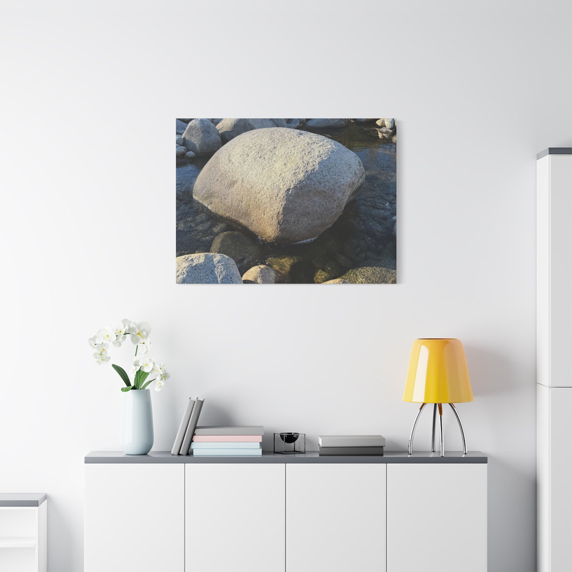 Boulder in Stream - Unique Frameless Canvas Wall Art - Art By Earth