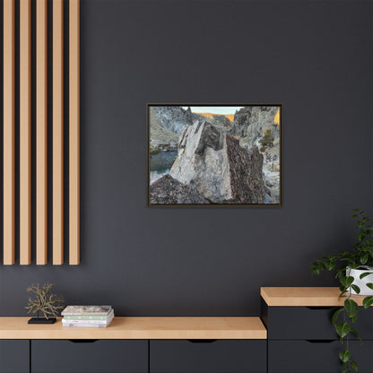 River's Stone Sentinel - Unique Stretched Canvas Wall Art