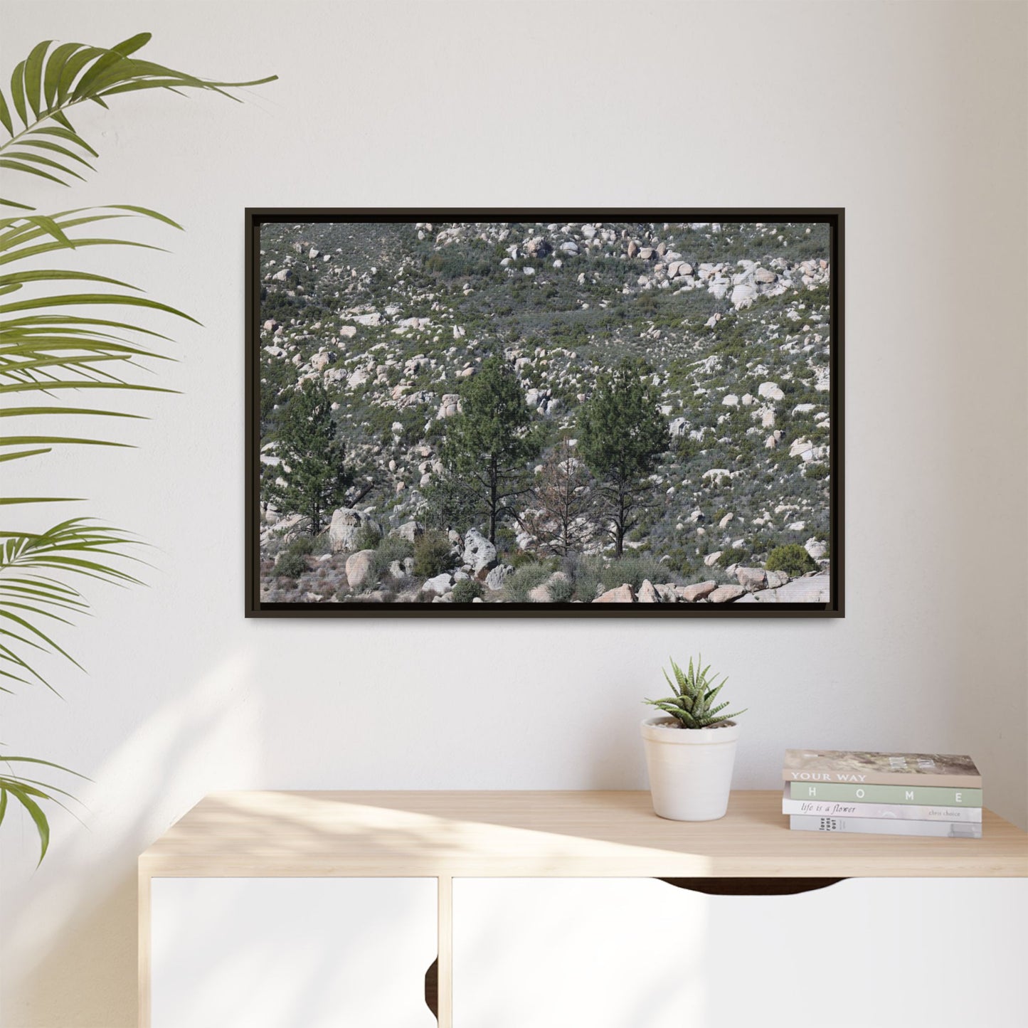Rocky Hillside with Pine Trees - Unique Stretched Canvas Wall Art - Art By Earth