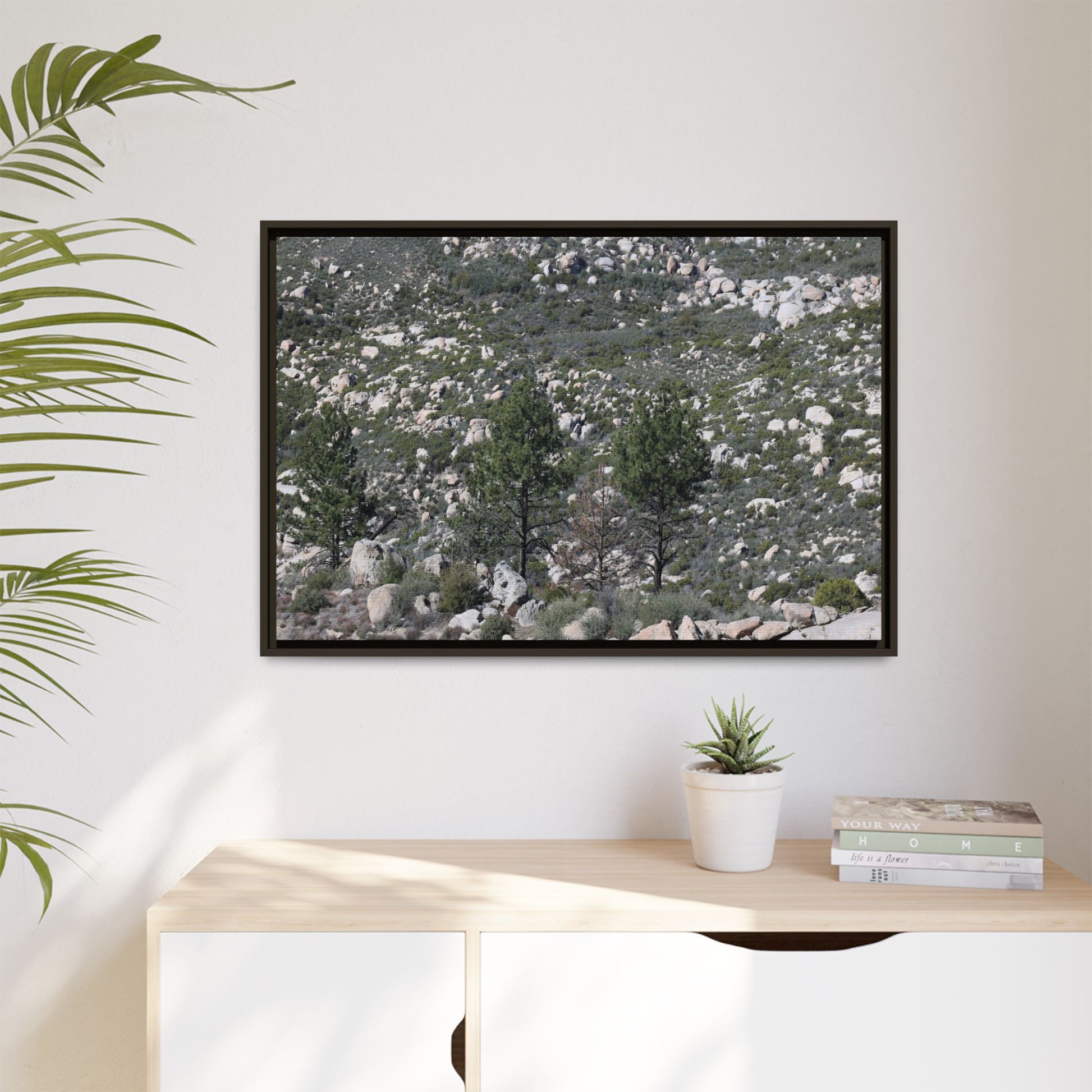 Rocky Hillside with Pine Trees - Unique Stretched Canvas Wall Art - Art By Earth