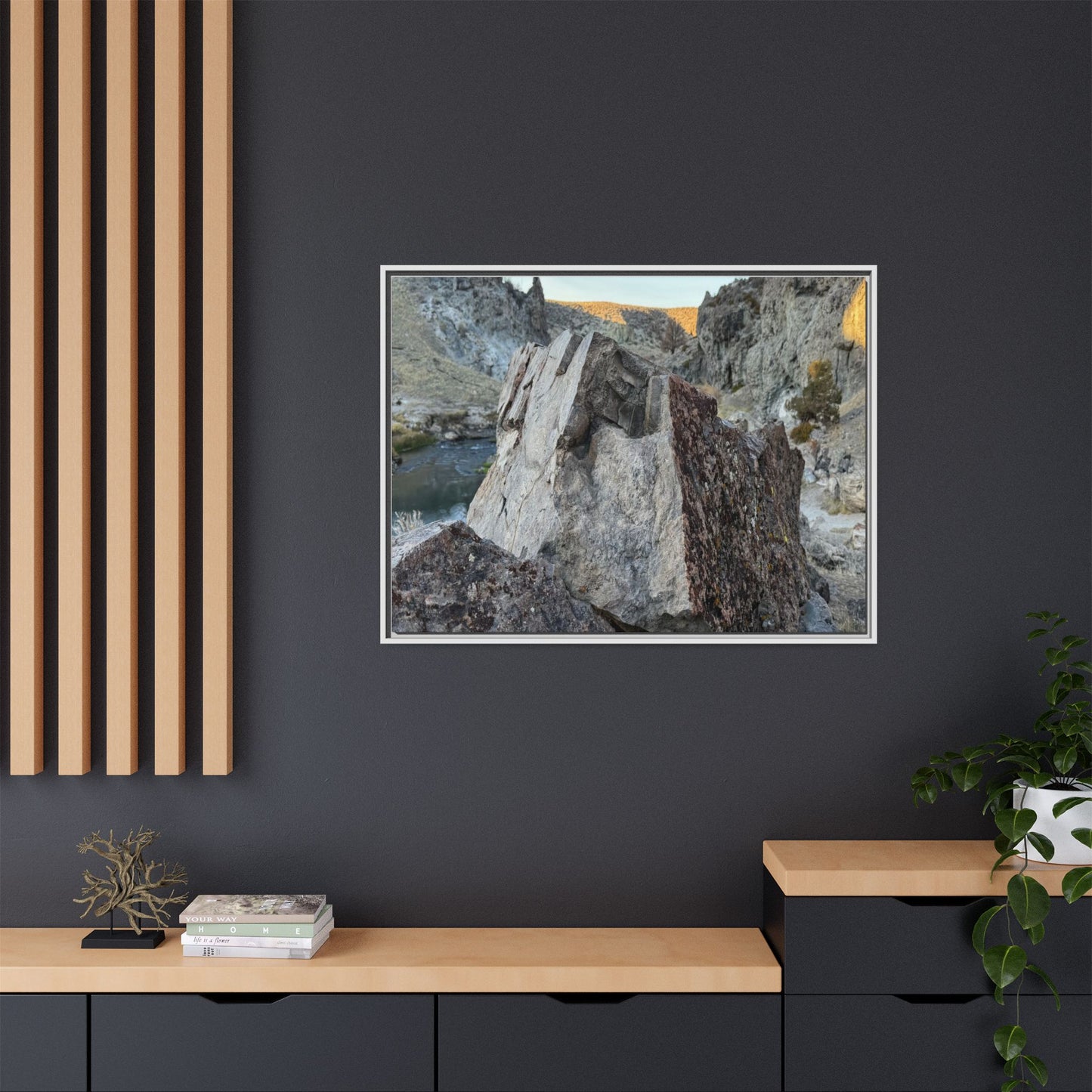 River's Stone Sentinel - Unique Stretched Canvas Wall Art