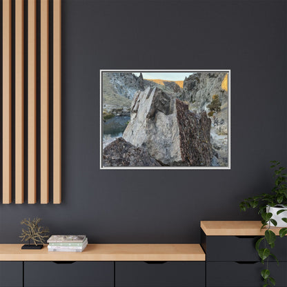 River's Stone Sentinel - Unique Stretched Canvas Wall Art