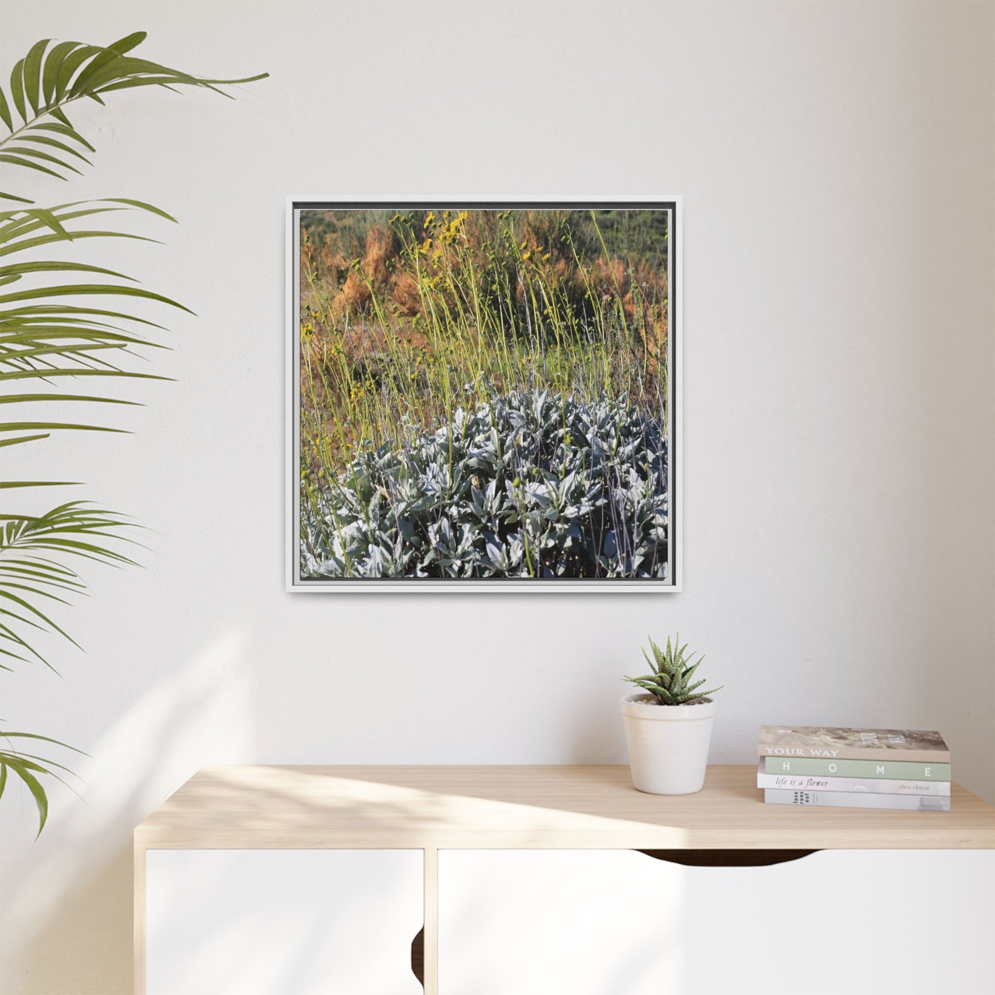 Arid Landscape with Yellow Flowers - Unique Stretched Canvas Wall Art - Art By Earth